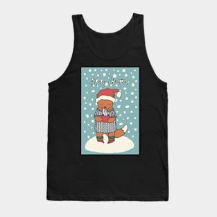 Merry Christmas , cute little fox drinking hot chocolate in the snow 2 Tank Top